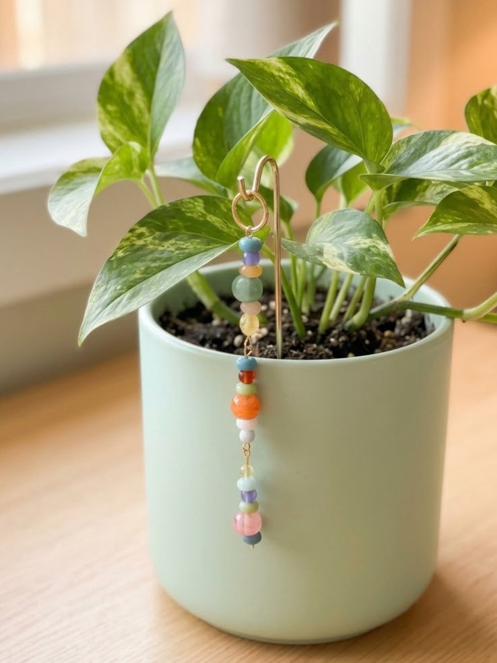Handmade Pastel Multicolor Beaded Plant/Window Charm 6”